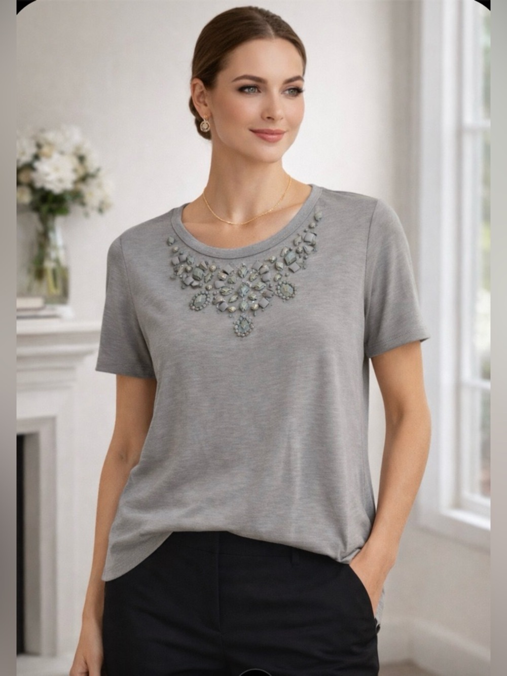 Apt. 9 Embellished Neckline Knit Top – Petite XL